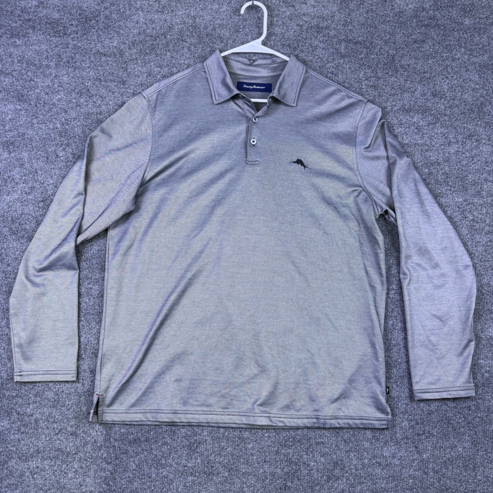 Tommy Bahama Mens Gray Long Sleeve Pima Cotton Blend Polo Shirt Size Large